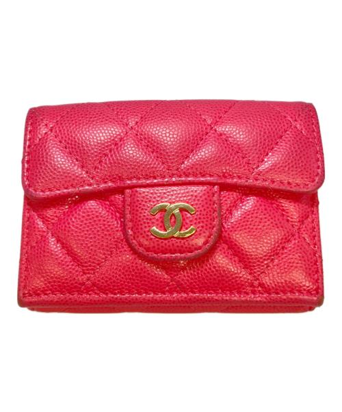 CHANEL（シャネル）CHANEL (シャネル) キャビアスキン マトラッセ クラシックスモールフラップウォレット ピンクの古着・服飾アイテム