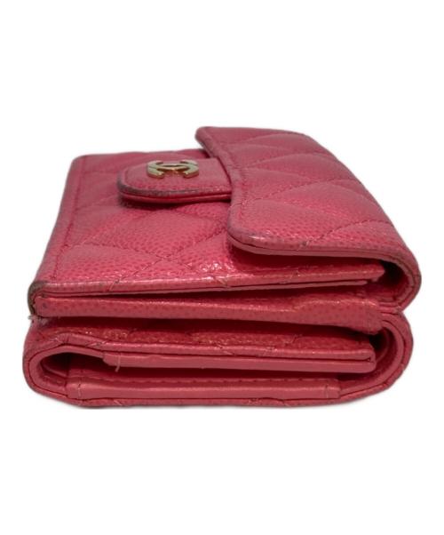 CHANEL（シャネル）CHANEL (シャネル) キャビアスキン マトラッセ クラシックスモールフラップウォレット ピンクの古着・服飾アイテム