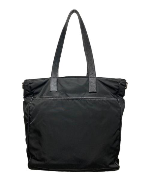 PRADA（プラダ）PRADA (プラダ) Re-Nylon サフィアーノレザー トートバッグ ブラックの古着・服飾アイテム