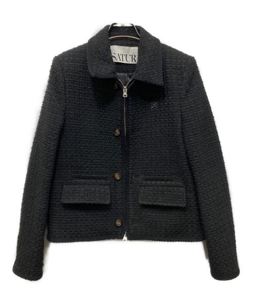 SATUR（セター）SATUR (セター) ツイードジップジャケット ブラック サイズ:WSの古着・服飾アイテム