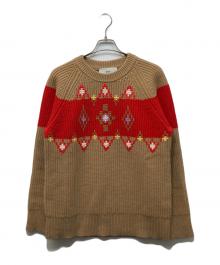 AMI Alexandre Mattiussi（アミアレクサンドルマテュッシ）の古着「ブラウン ウール ラウンドカラー クロスステッチ セーター」｜ブラウン