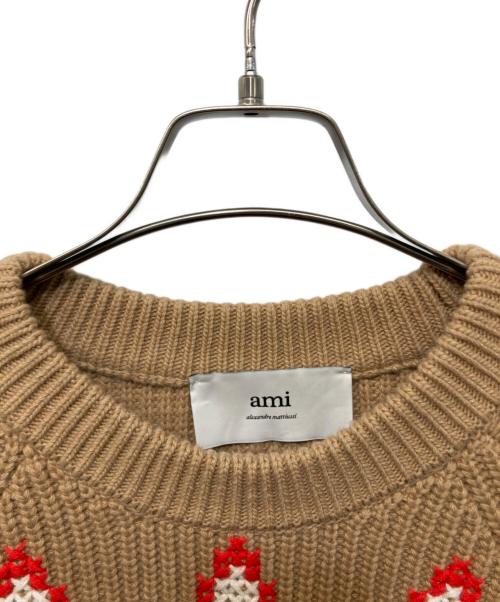 AMI Alexandre Mattiussi（アミアレクサンドルマテュッシ）AMI Alexandre Mattiussi (アミアレクサンドルマテュッシ) ブラウン ウール ラウンドカラー クロスステッチ セーター ブラウン サイズ:XSの古着・服飾アイテム