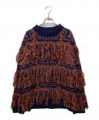 sacai×reyn spoonerサカイ×レイン スプナー）の古着「paisley fringe crew neck knit」｜ネイビー×オレンジ