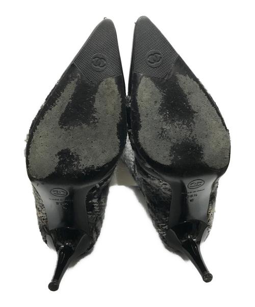 CHANEL（シャネル）CHANEL (シャネル) レザーツイードコンビカメリアロングブーツ ホワイト×ブラック サイズ:38の古着・服飾アイテム