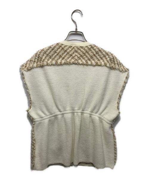 BALLSEY（ボールジィ）BALLSEY (ボールジィ) ニットコンビツイード フレンチスリーブジレ ベージュ サイズ:36の古着・服飾アイテム