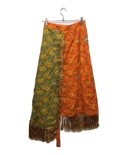 LOEWE（ロエベ）LOEWE (ロエベ) 総柄リネンラップスカート オレンジ サイズ:38の古着・服飾アイテム