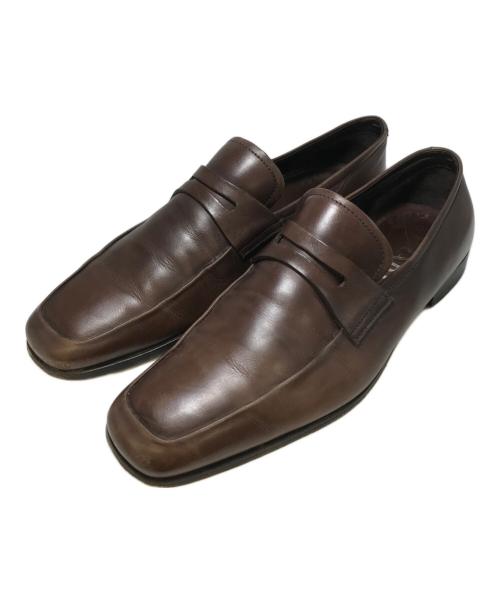 PRADA（プラダ）PRADA (プラダ) スクエアトゥコインローファー ブラウン サイズ:5 1/2の古着・服飾アイテム