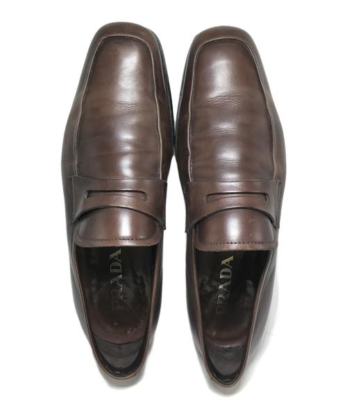 PRADA（プラダ）PRADA (プラダ) スクエアトゥコインローファー ブラウン サイズ:5 1/2の古着・服飾アイテム