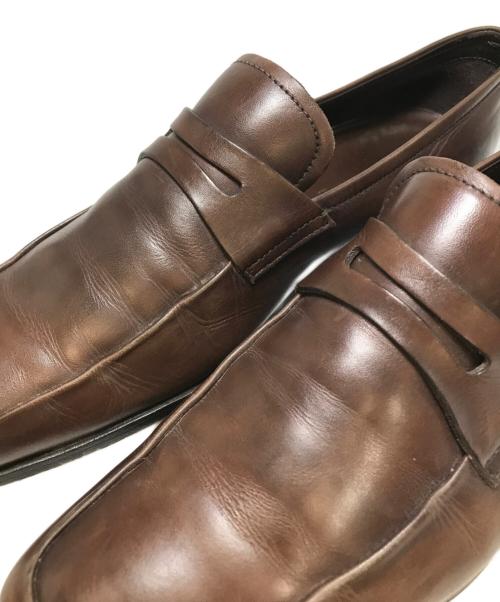 PRADA（プラダ）PRADA (プラダ) スクエアトゥコインローファー ブラウン サイズ:5 1/2の古着・服飾アイテム