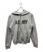 Championチャンピオン）の古着「ARMYプリント 青刺繍 ジップパーカー」｜グレー