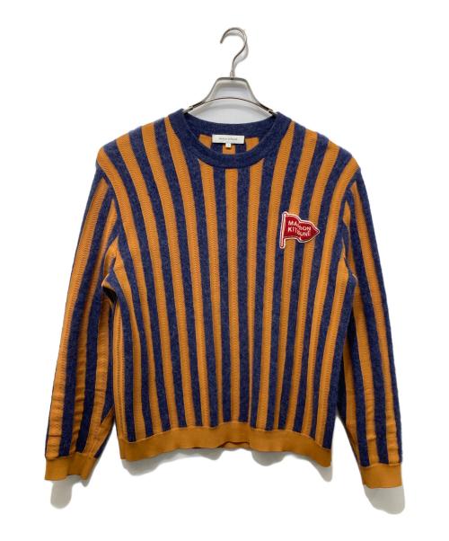 maison kitsune（メゾンキツネ）MAISON KITSUNE (メゾンキツネ) STRIPED COMFORT JUMPER ニット オレンジ×ネイビー サイズ:SIZE Lの古着・服飾アイテム