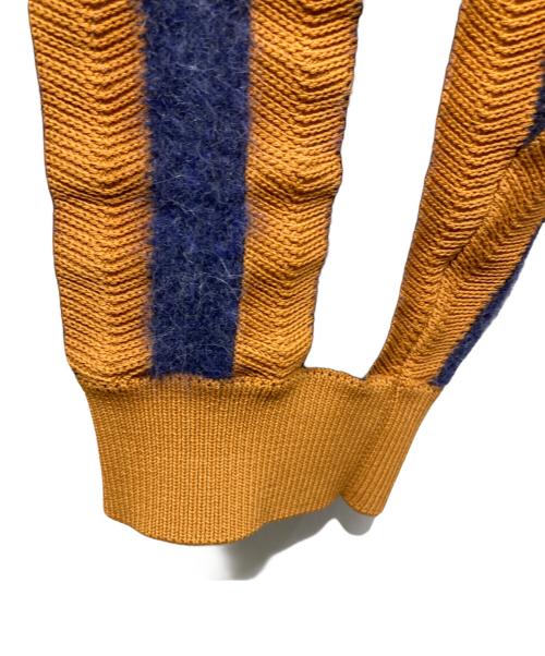 maison kitsune（メゾンキツネ）MAISON KITSUNE (メゾンキツネ) STRIPED COMFORT JUMPER ニット オレンジ×ネイビー サイズ:SIZE Lの古着・服飾アイテム