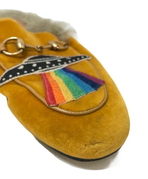 GUCCI（グッチ）GUCCI (グッチ) プリンスタン ベロアファーミュール イエロー サイズ:36の古着・服飾アイテム