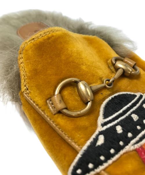 GUCCI（グッチ）GUCCI (グッチ) プリンスタン ベロアファーミュール イエロー サイズ:36の古着・服飾アイテム