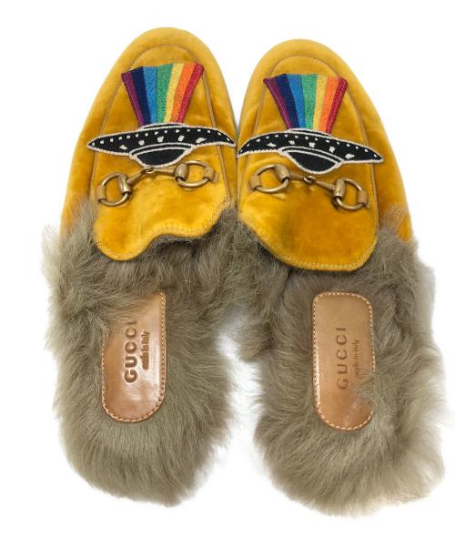 GUCCI（グッチ）GUCCI (グッチ) プリンスタン ベロアファーミュール イエロー サイズ:36の古着・服飾アイテム
