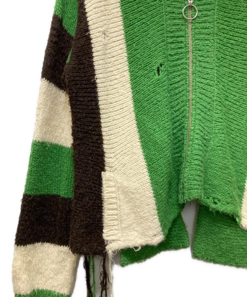 doublet（ダブレット）doublet (ダブレット) ZIP UP STRIPE CARDIGAN アイボリー×グリーン サイズ:Mの古着・服飾アイテム