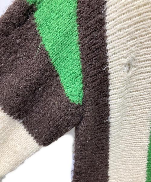 doublet（ダブレット）doublet (ダブレット) ZIP UP STRIPE CARDIGAN アイボリー×グリーン サイズ:Mの古着・服飾アイテム