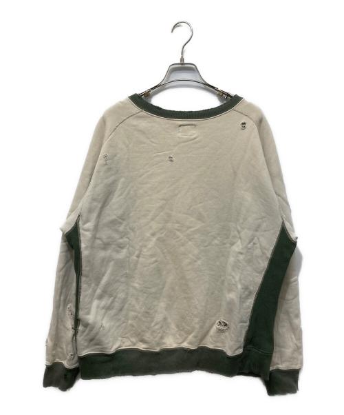 Needles（ニードルズ）Needles (ニードルズ) 2-Tone Crew Neck Sweat Shirt ベージュ×グリーン サイズ:Mの古着・服飾アイテム