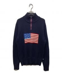 POLO RALPH LAUREN（ポロ・ラルフローレン）の古着「ハーフジップ星条旗ニット」｜ネイビー