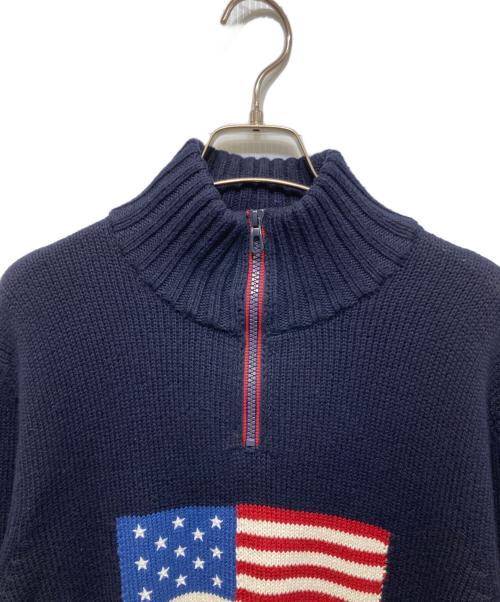 POLO RALPH LAUREN（ポロ・ラルフローレン）POLO RALPH LAUREN (ポロ・ラルフローレン) ハーフジップ星条旗ニット ネイビー サイズ:Sの古着・服飾アイテム
