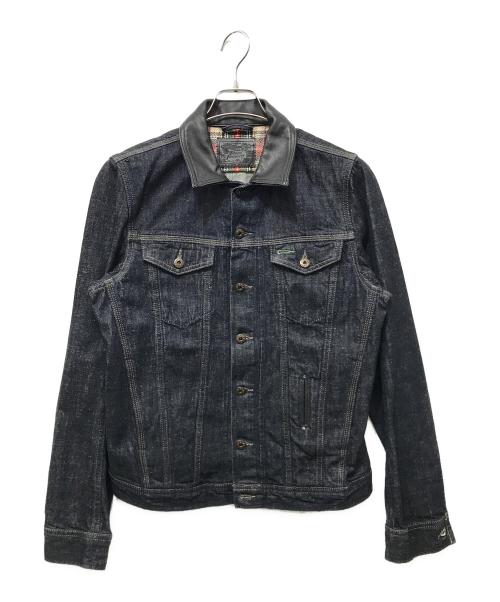 DIESEL（ディーゼル）DIESEL (ディーゼル) レザーカラーデニムトラッカージャケット インディゴ サイズ:Mの古着・服飾アイテム