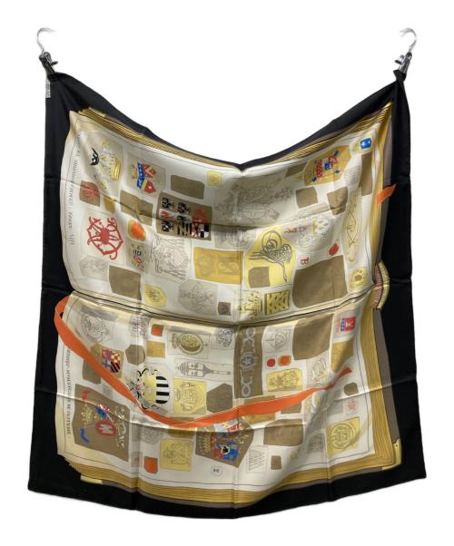 HERMES（エルメス）HERMES (エルメス) カレ90 図面と記号 ブラック×ベージュの古着・服飾アイテム