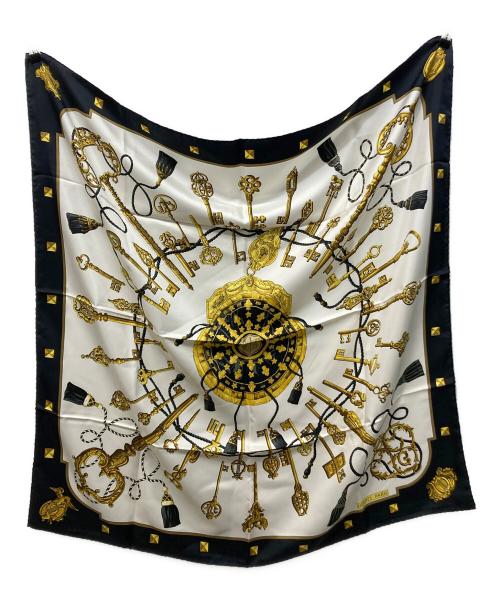 HERMES（エルメス）HERMES (エルメス) カレ90 LES CLES ホワイト×ブラックの古着・服飾アイテム