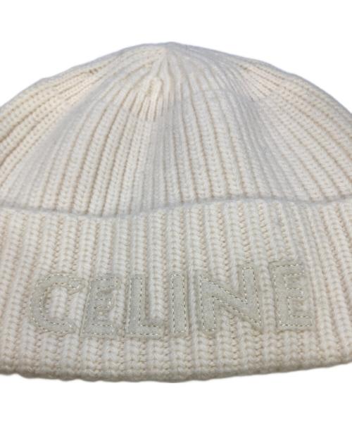 CELINE（セリーヌ）CELINE (セリーヌ) ロゴ エンブロイダリー ニットキャップ ホワイトの古着・服飾アイテム