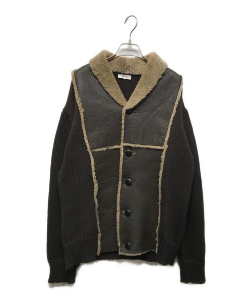 PAL ZILERI（パルジレリ）PAL ZILERI (パルジレリ) ムートン切替ニットジャケット ブラウン サイズ:52の古着・服飾アイテム