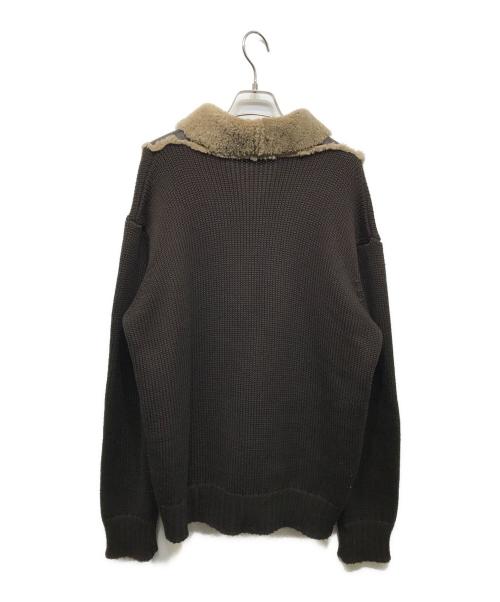PAL ZILERI（パルジレリ）PAL ZILERI (パルジレリ) ムートン切替ニットジャケット ブラウン サイズ:52の古着・服飾アイテム