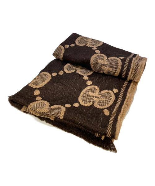 GUCCI（グッチ）GUCCI (グッチ) GGウールラメジャカードスカーフ ブラウンの古着・服飾アイテム