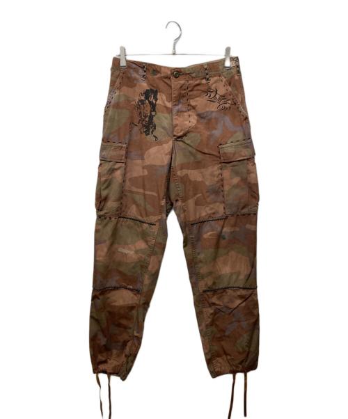 USED（ユーズド）USED (ユーズド) 後染めウッドランドカモ ラインストーンパンツ ブラウン サイズ:S-Rの古着・服飾アイテム