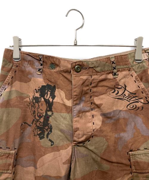 USED（ユーズド）USED (ユーズド) 後染めウッドランドカモ ラインストーンパンツ ブラウン サイズ:S-Rの古着・服飾アイテム