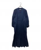 ne quittez pasヌキテパ）の古着「COTTON DOBBY STRIPE SQUARE LACE DRESS」｜ネイビー