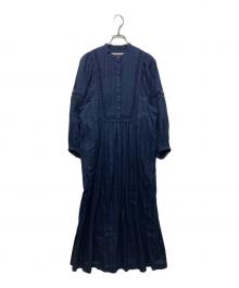 ne quittez pas（ヌキテパ）の古着「COTTON DOBBY STRIPE SQUARE LACE DRESS」｜ネイビー