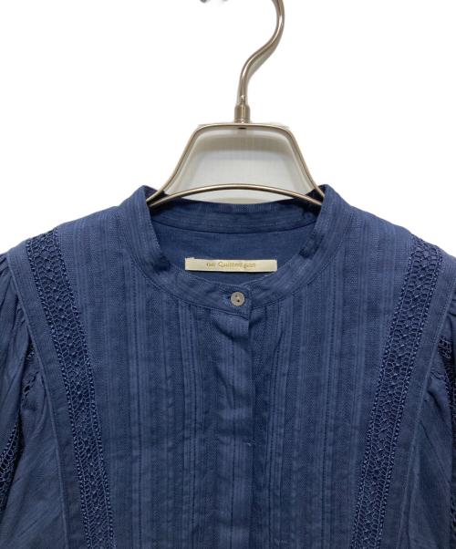 ne quittez pas（ヌキテパ）ne quittez pas (ヌキテパ) COTTON DOBBY STRIPE SQUARE LACE DRESS ネイビー サイズ:SIZE Mの古着・服飾アイテム