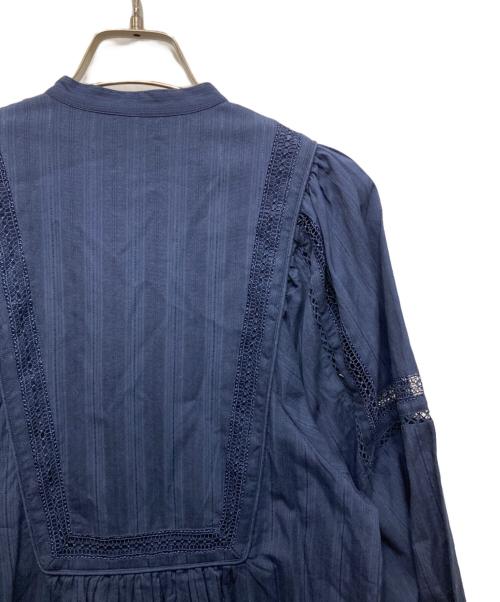 ne quittez pas（ヌキテパ）ne quittez pas (ヌキテパ) COTTON DOBBY STRIPE SQUARE LACE DRESS ネイビー サイズ:SIZE Mの古着・服飾アイテム