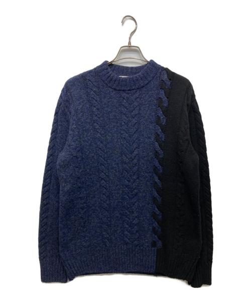 maison kitsune（メゾンキツネ）MAISON KITSUNE (メゾンキツネ) カシミヤ混バイカラー ケーブルニット ネイビー サイズ:SIZE Sの古着・服飾アイテム