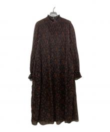 GANNI（ガニー）の古着「プリーツジョーゼットフラワープリントミディドレス」｜ブラック