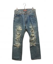 JUNYA WATANABE MAN PINK（ジュンヤワタナベマン ピンク）の古着「ダメージ加工デニムパンツ」｜インディゴ
