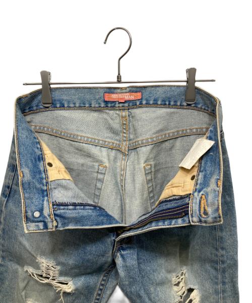 JUNYA WATANABE MAN PINK（ジュンヤワタナベマン ピンク）JUNYA WATANABE MAN PINK (ジュンヤワタナベマン ピンク) ダメージ加工デニムパンツ インディゴ サイズ:Sの古着・服飾アイテム