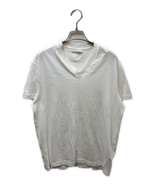 PRADA（プラダ）PRADA (プラダ) Back Logo V-Neck Cotton Tee ホワイト サイズ:Mの古着・服飾アイテム