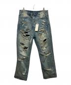mnmlミニマル）の古着「Ultra Baggy Distressed Denim」｜インディゴ