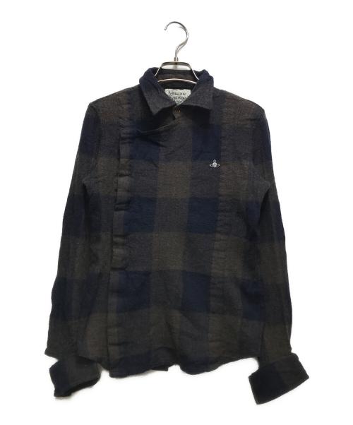 Vivienne Westwood man（ヴィヴィアン ウェストウッド マン）Vivienne Westwood man (ヴィヴィアン ウェストウッド マン) ウールオーブ刺繍シャツ VW-CR-78718 ブラウン サイズ:46の古着・服飾アイテム