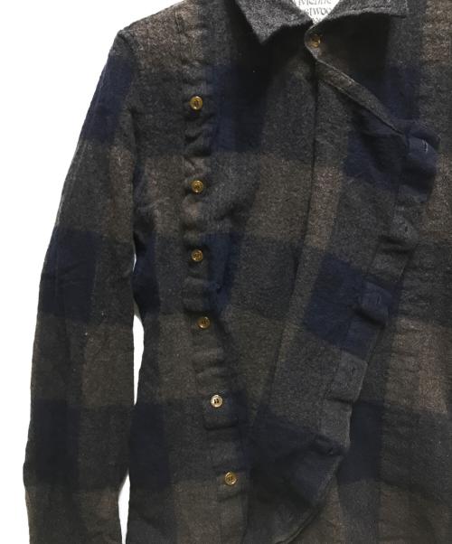 Vivienne Westwood man（ヴィヴィアン ウェストウッド マン）Vivienne Westwood man (ヴィヴィアン ウェストウッド マン) ウールオーブ刺繍シャツ VW-CR-78718 ブラウン サイズ:46の古着・服飾アイテム