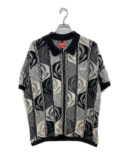 SUPREME（シュプリーム）SUPREME (シュプリーム) Abstract Textured Zip Up Polo グレー×ブラック サイズ:Lの古着・服飾アイテム