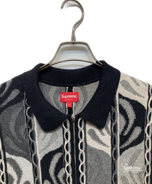 SUPREME（シュプリーム）SUPREME (シュプリーム) Abstract Textured Zip Up Polo グレー×ブラック サイズ:Lの古着・服飾アイテム