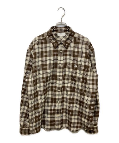 CELINE（セリーヌ）CELINE (セリーヌ) リラックスシャツ ベージュ×ブラウン サイズ:38の古着・服飾アイテム