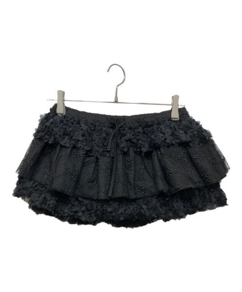 GLOWNY（グロウニー）GLOWNY (グロウニー) LACE RUFFLE MINI SKIRT ブラック サイズ:S 未使用品の古着・服飾アイテム