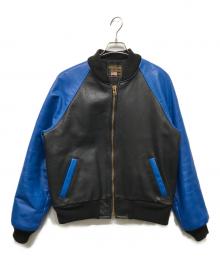 VANSON（バンソン）の古着「チームジャケットレザースタジャン」｜ブラック×ブルー